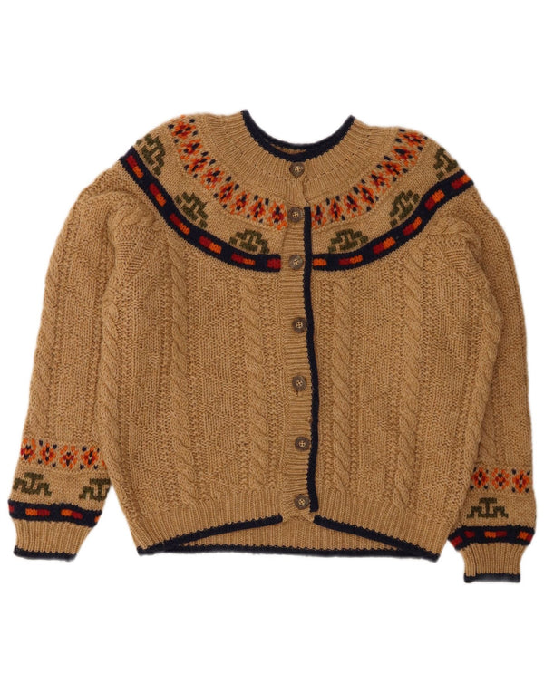 BENETTON Damen-Cardigan-Pullover UK 14 Large Beige Fair Isle