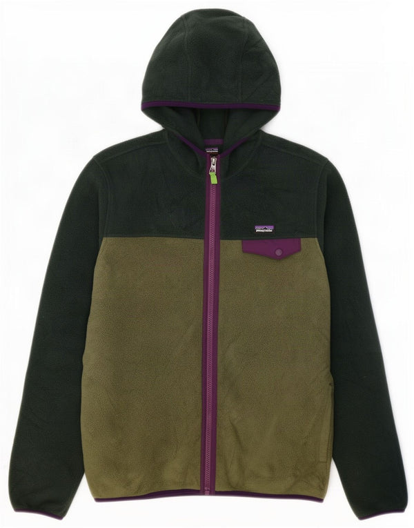 Patagonia Kapuzen-Fleecejacke für Jungen, 12–13 Jahre, 2XL, grüner Farbblock