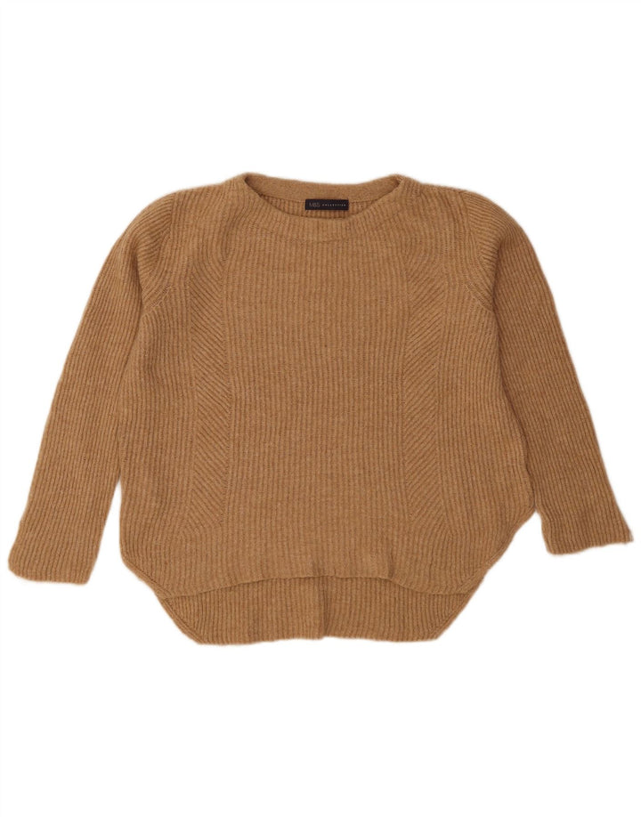Marks & Spencer Damen-Pullover mit U-Boot-Ausschnitt, UK 14, Größe L, Beige, Polyamid