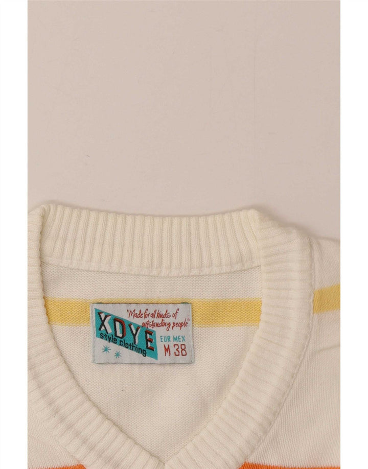 XDYE Herren-Pullover mit V-Ausschnitt, Mittelweiß gestreift