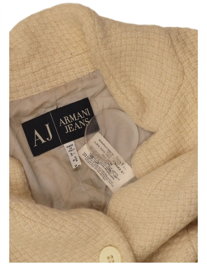 ARMANI JEANS Damen Crop 3-Knopf-Blazerjacke UK 12 Mittelbeige Wolle