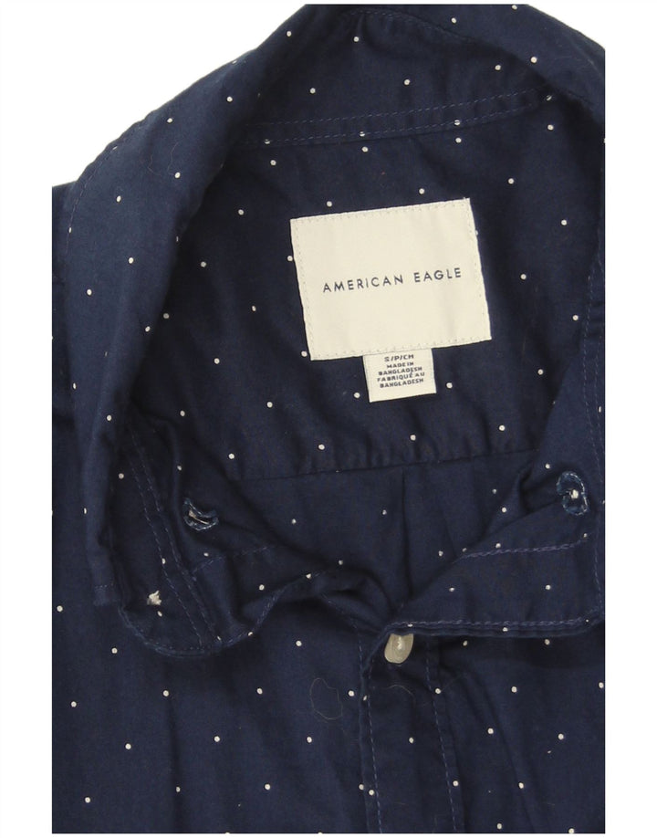 American Eagle Herren-Hemd, klein, marineblau gepunktete Baumwolle