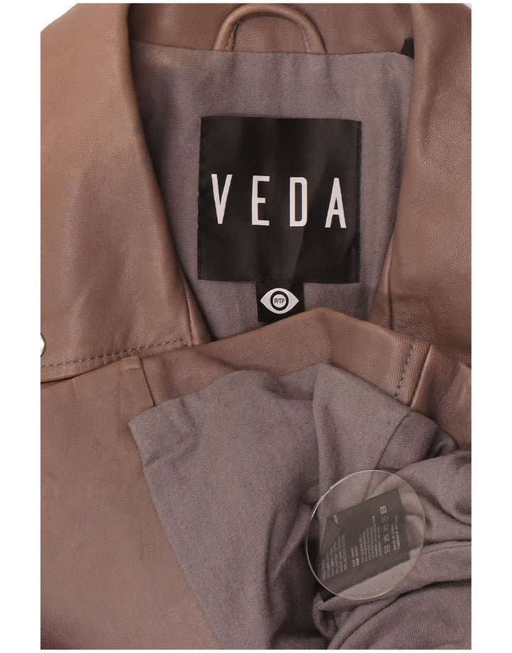 Veda Damen-Bikerjacke aus Leder, UK 8, kleines braunes Lammleder