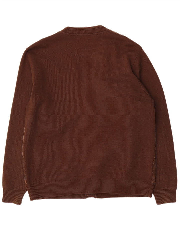 Il Granchio Herren-Strickjacke aus Wildleder, große braune Wolle
