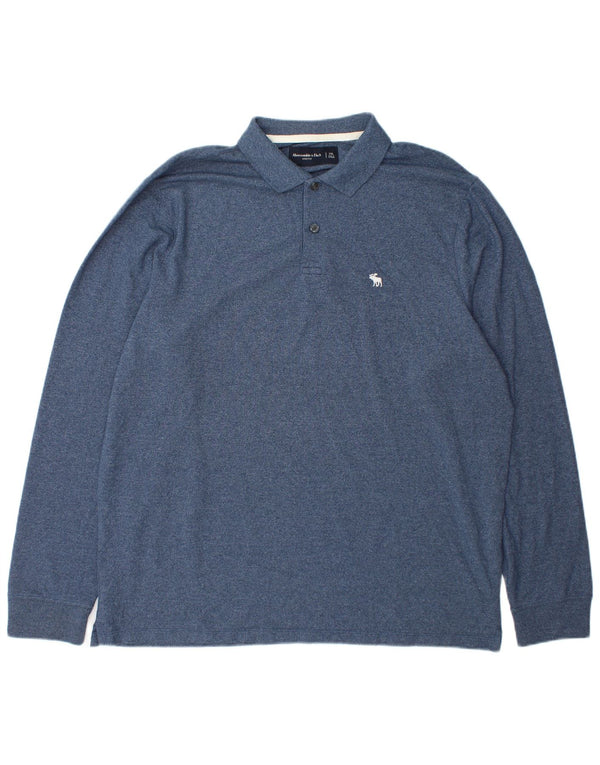 Abercrombie & Fitch Herren-Langarm-Poloshirt 2XL, blaue Baumwolle