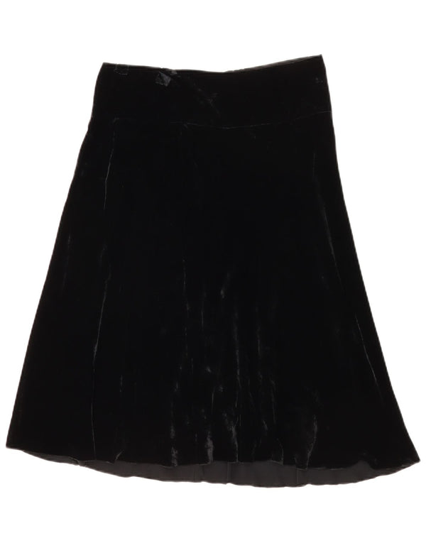 Vintage Damen Velours A-Linie Rock IT 42 Medium W28 Schwarze Seide
