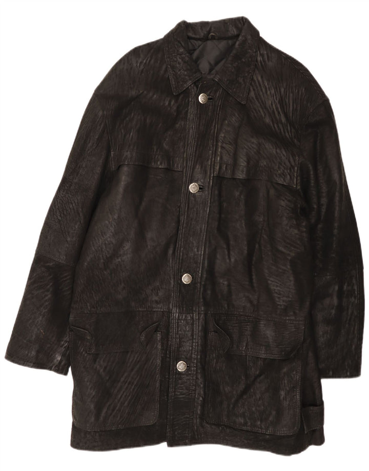 Carlo Santini Herren Ledermantel UK 44 2XL Schwarzes Leder