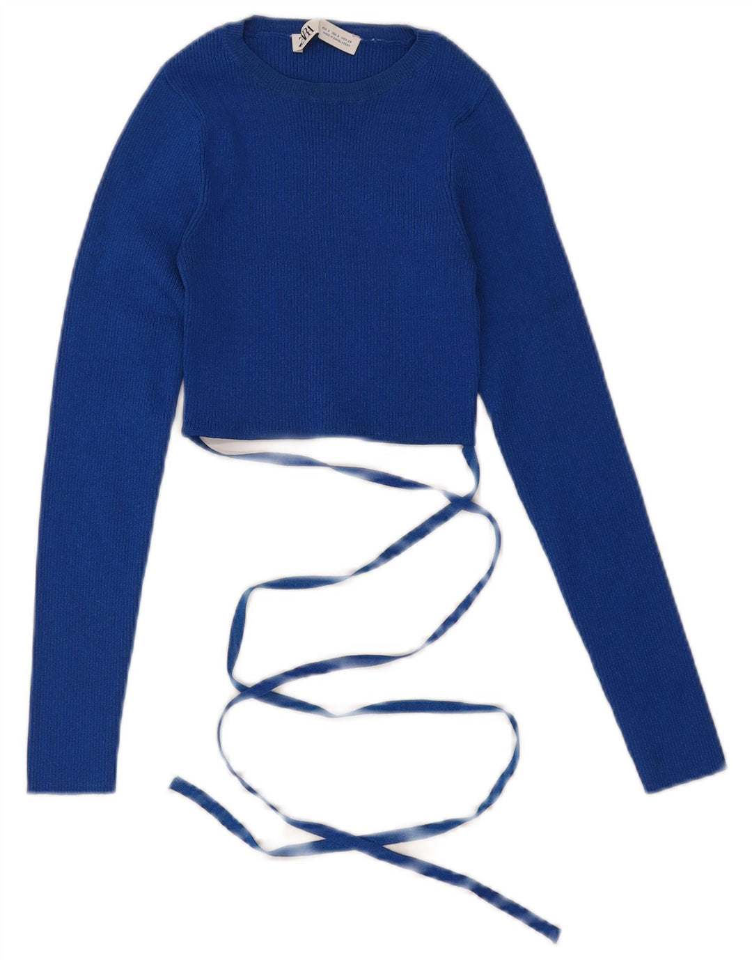 ZARA Damen Pullover mit bauchfreiem U-Boot-Ausschnitt, Gr. 8, Blau, Viskose