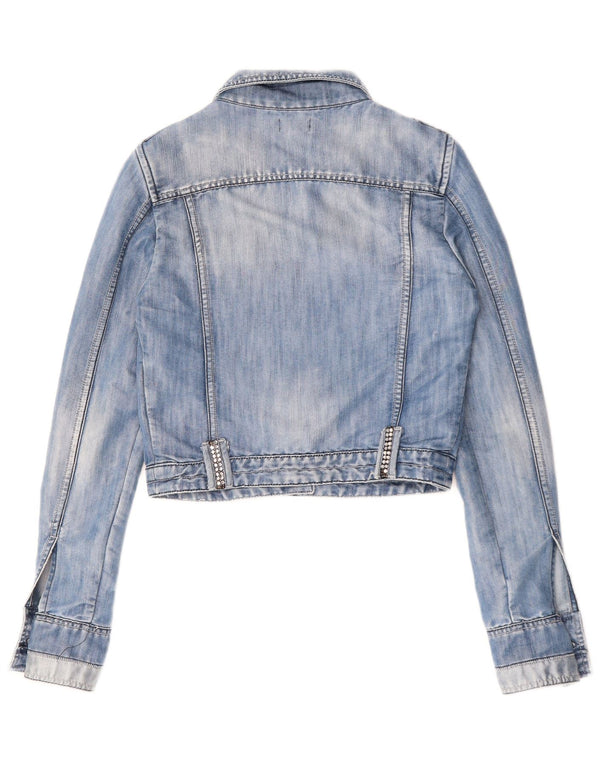 TOY G Damen Crop Jeansjacke UK 12 Mittelblau