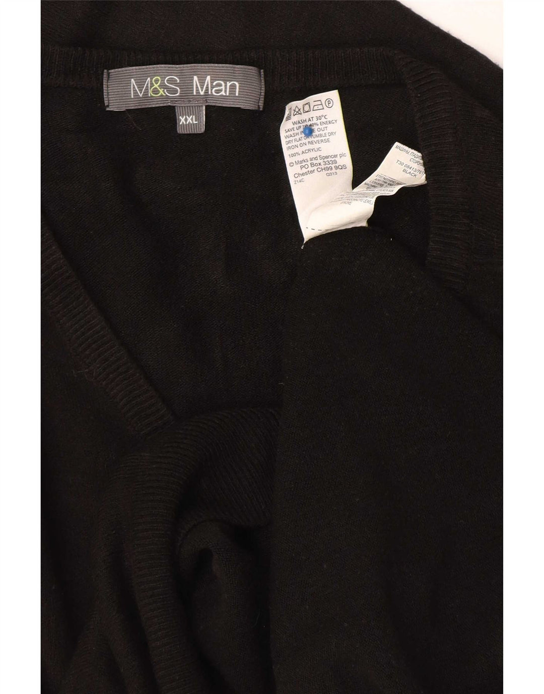Marks & Spencer Herren-Pullover mit V-Ausschnitt, 2XL, schwarzes Acryl
