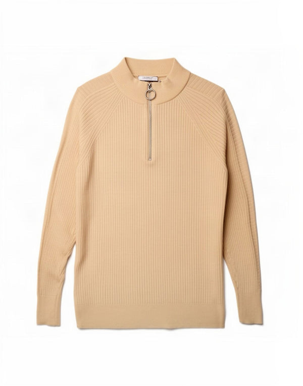 Marks & Spencer Womens Oversized Zip Neck Jumper Sweater UK 10 Small Beige