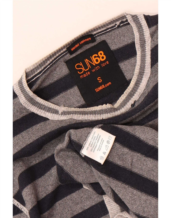 Sun68 Herren-Pullover mit Rundhalsausschnitt, klein, grau gestreift, Baumwolle