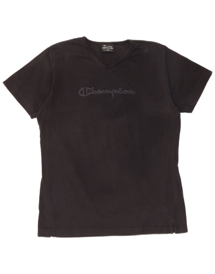 CHAMPION Damen Grafik-T-Shirt-Oberteil UK 14 Mittelschwarze Baumwolle