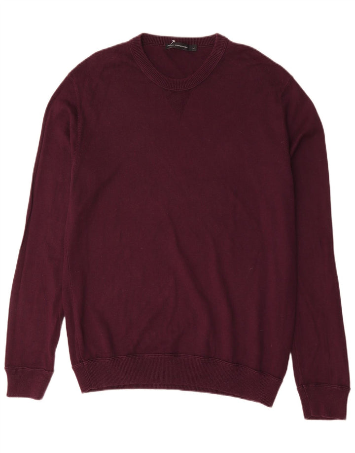French Connection Herren-Pullover mit Rundhalsausschnitt, mittelgroße burgunderrote Baumwolle