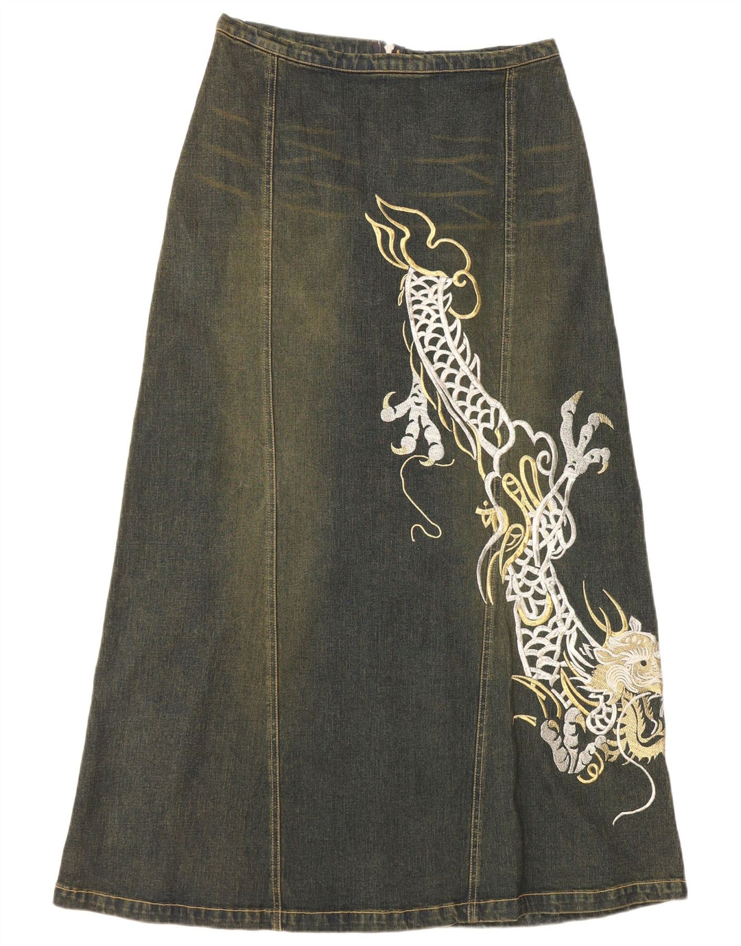 VINTAGE Grafischer Damen-Jeansrock UK 12 Medium W30 Blaue Baumwolle