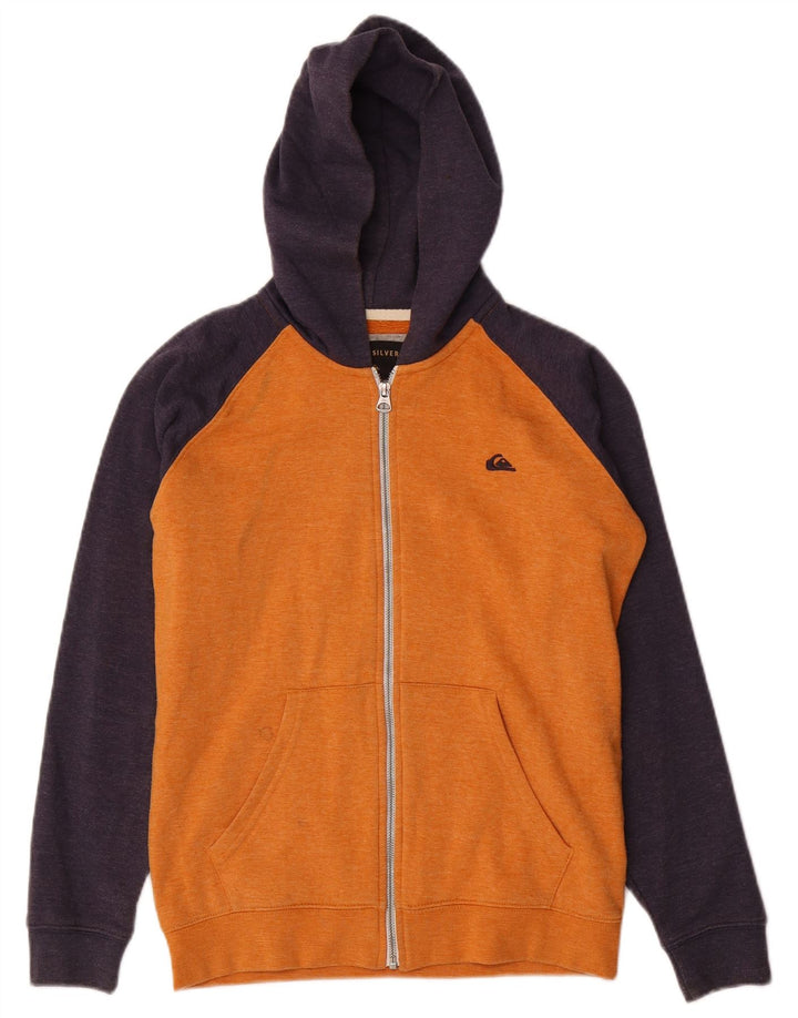 QUIKSILVER Damen-Kapuzenpullover mit Reißverschluss, UK 14, Größe L, Orange, Colourblock-Baumwolle