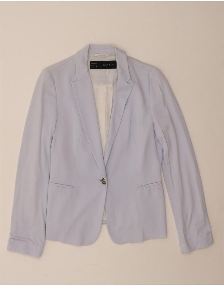 Zara Damen 1-Knopf-Blazerjacke UK 14 Große blaue Viskose