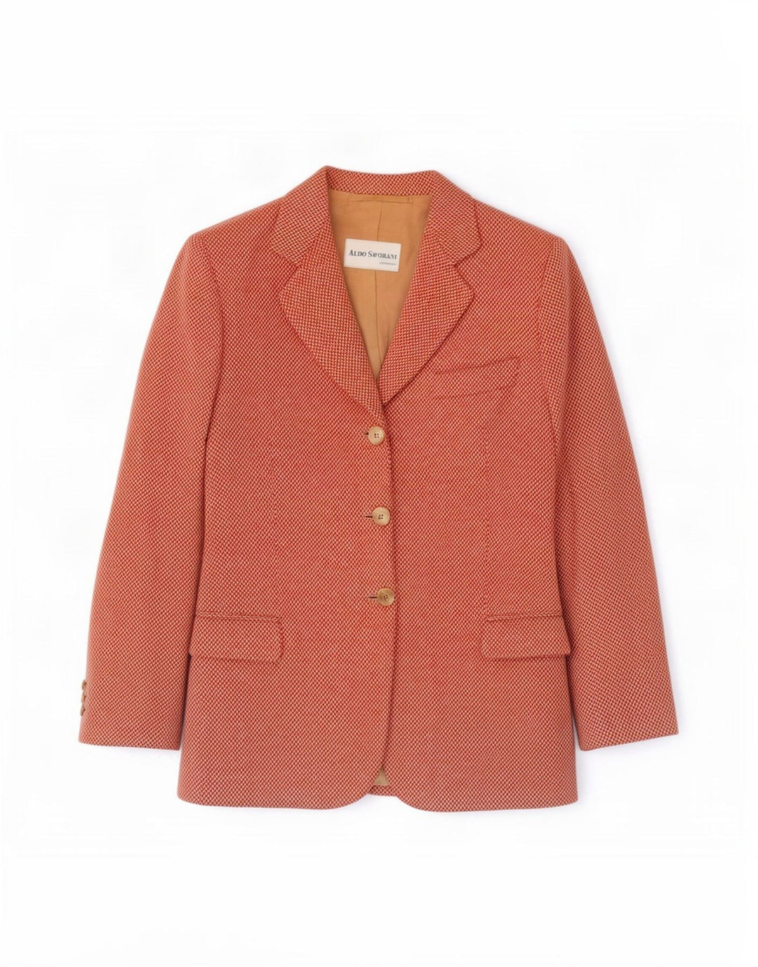 Aldo Savorani Damen 3-Knopf-Blazerjacke UK 12 Mittelrosa Fischgrätenmuster