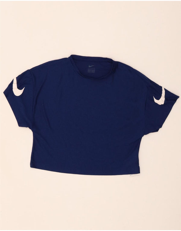 Nike Girls Crop Graphic T-Shirt Top 12-13 Years Large Navy Blue Polyester