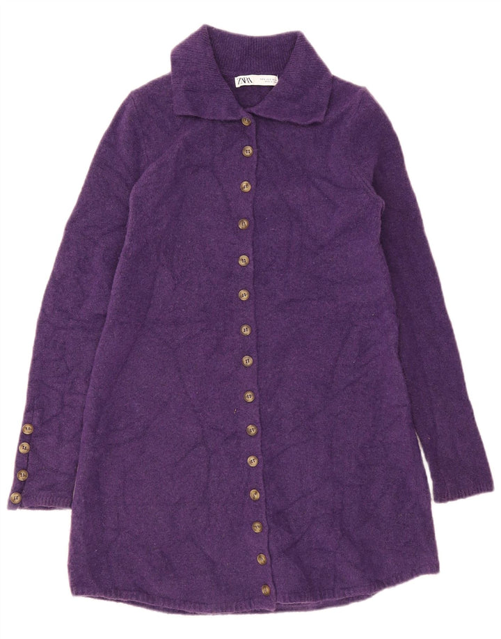Zara Damen Longline-Cardigan-Pullover UK 10 Small Lila Polyester