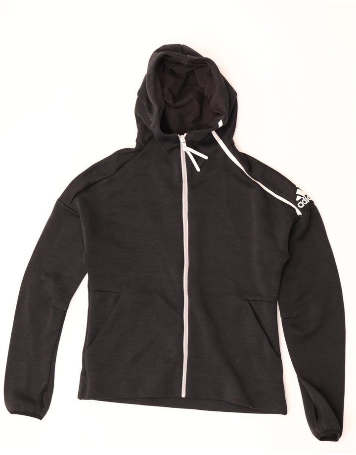 Adidas Damen Zip Hoodie Pullover UK 16 Large Schwarz Polyester