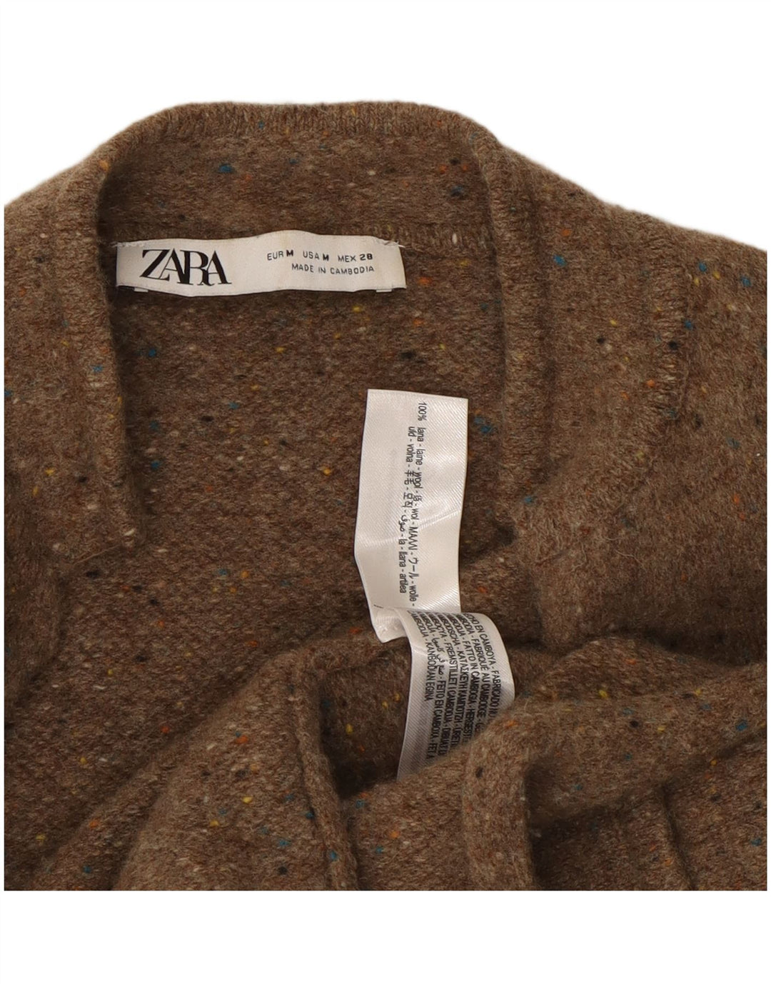 Offener Strickjackenpullover für Damen von Zara, Gr. 14, mittelbeigefarbene Wolle