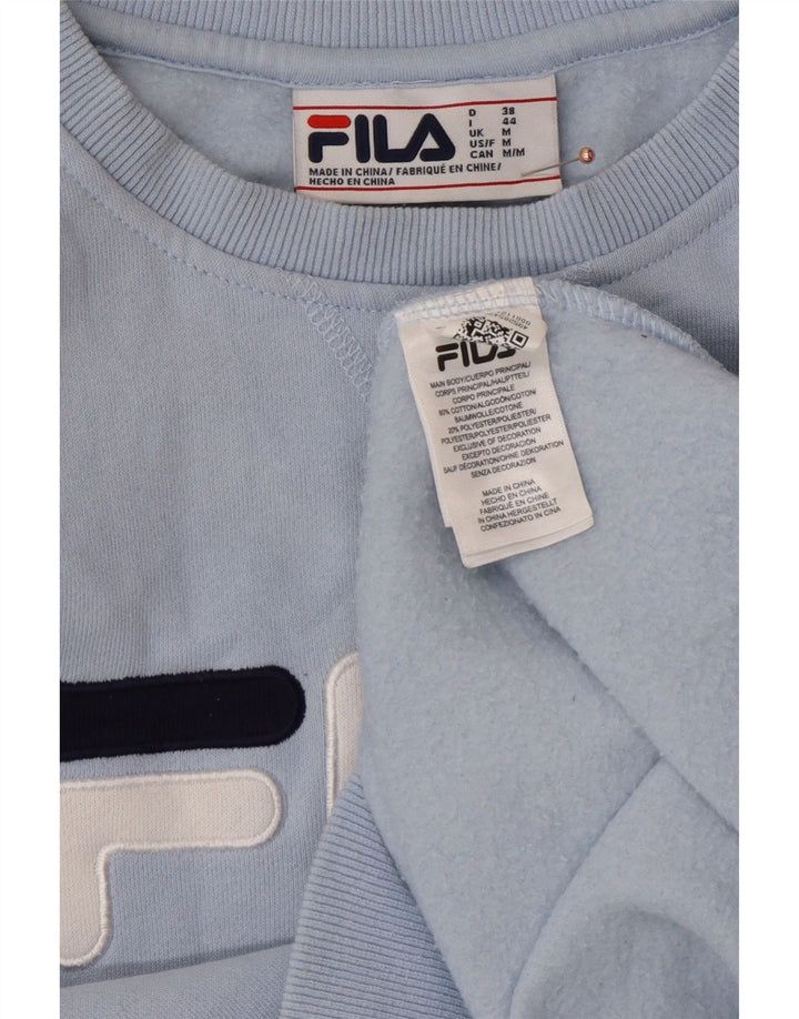 FILA Damen Grafik-Sweatshirt-Pullover UK 14 Mittelblaue Colourblock-Baumwolle