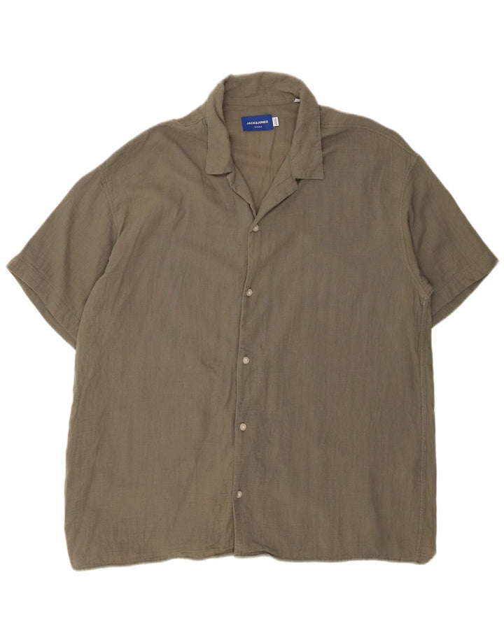 JACK & JONES Herren-Kurzarmhemd, groß, Khaki, Baumwolle