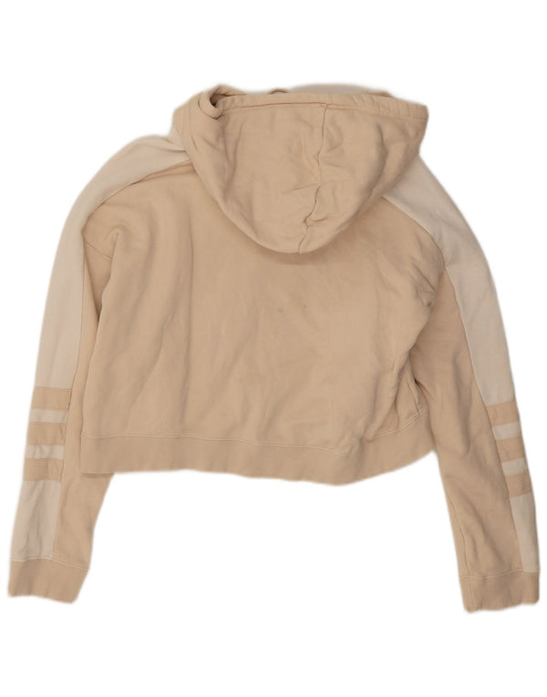Adidas Damen Übergroßer Crop Hoodie Pullover UK 10 Small Beige Colourblock