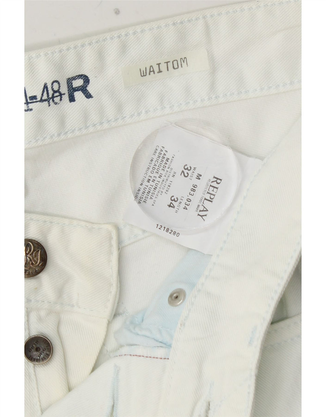 REPLAY Herren Waitom Straight Jeans W32 L34 Weiße Baumwolle