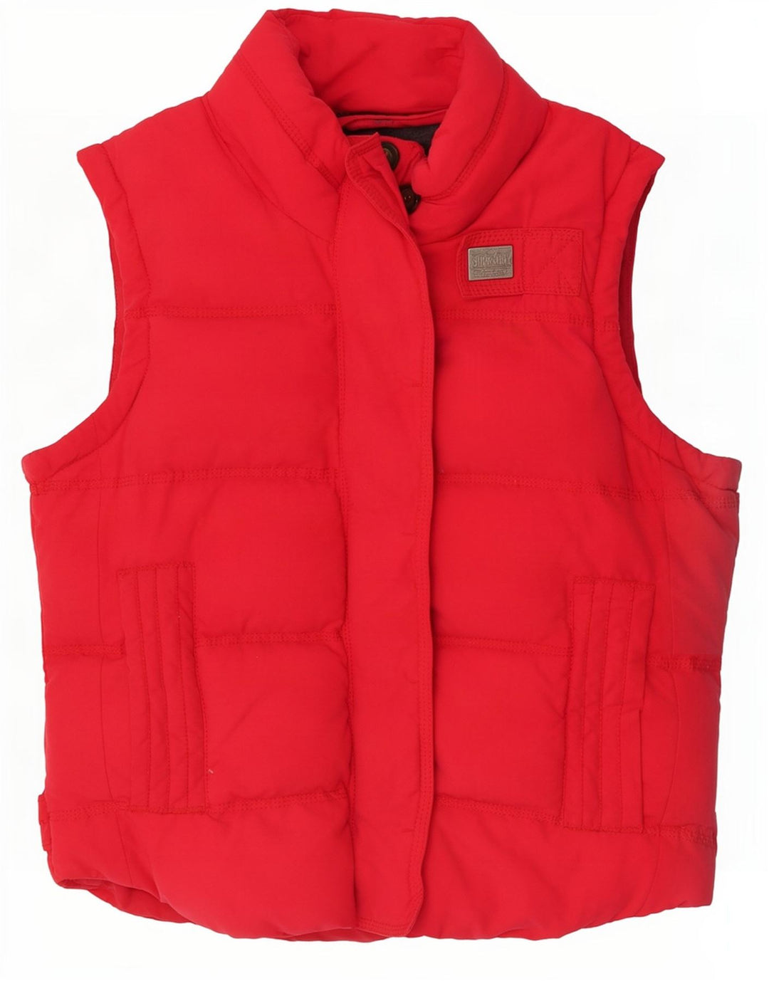 Superdry Damen Wattierte Weste UK 14 Mittelrote Baumwolle