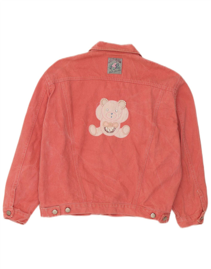 Vintage Damen Jeansjacke mit Teddybär-Grafik, IT 42, mittelrosa Baumwolle