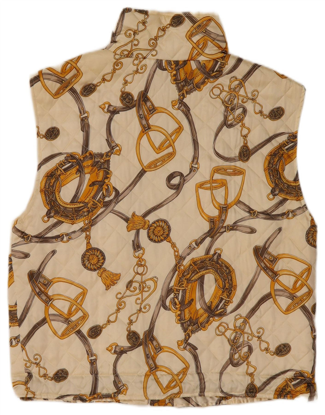 VINTAGE Steppweste mit abstraktem Muster für Damen, UK 14, große cremefarbene Seide