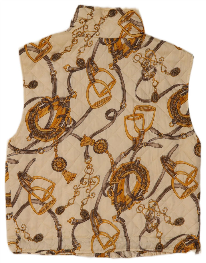 VINTAGE Steppweste mit abstraktem Muster für Damen, UK 14, große cremefarbene Seide