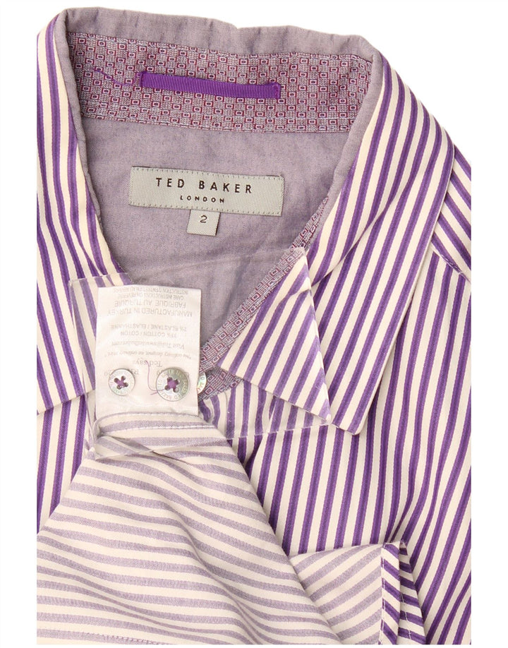 TED BAKER Herrenhemd Größe 2 Small Lila Nadelstreifen Baumwolle
