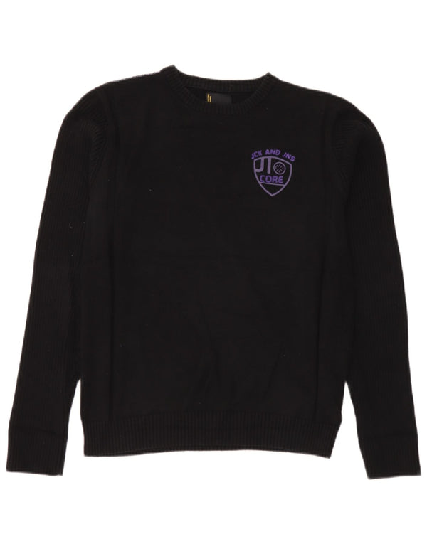 Jack & Jones Herren-Pullover mit grafischem Rundhalsausschnitt, groß, aus schwarzer Baumwolle