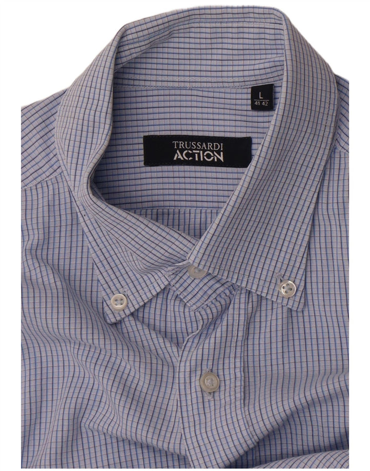 Trussardi Herrenhemd, Größe 41 42, groß, blau kariert