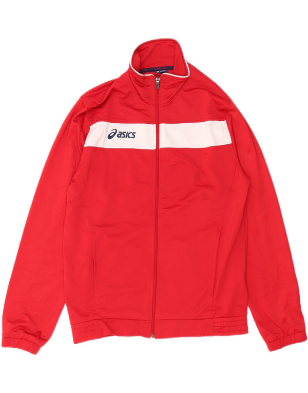 ASICS Mens Tracksuit Top Jacket Medium Red Colourblock Polyester