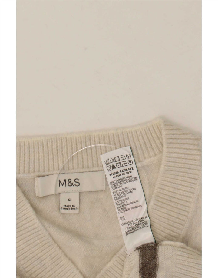 Marks & Spencer Damen-Pullover mit V-Ausschnitt, Gr. 10, Größe S, gebrochenes Weiß, gestreift