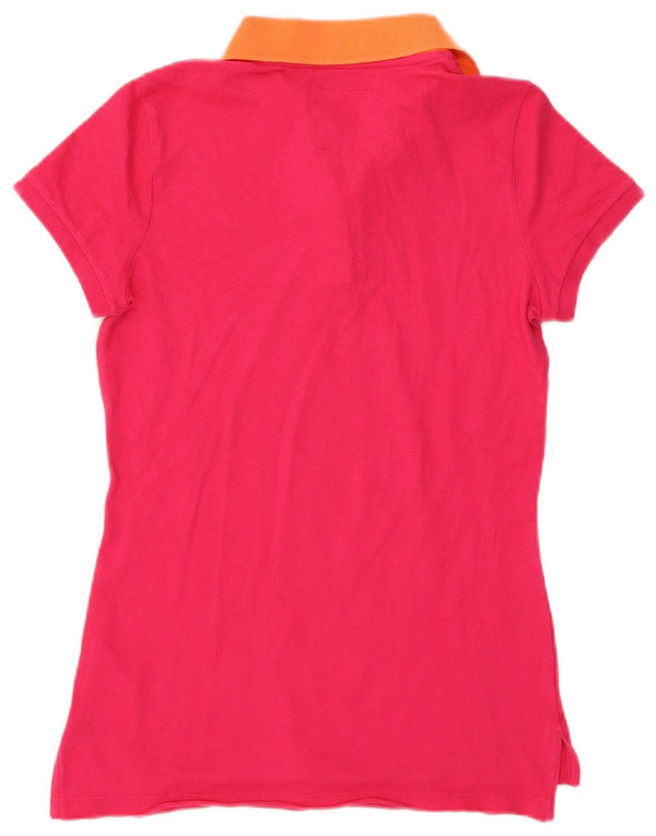 Hollister Womens Rugby Polo Shirt UK 10 Small Pink Colourblock Cotton