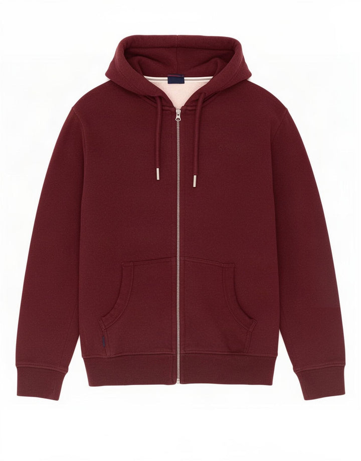 Superdry Herren-Kapuzenpullover mit Reißverschluss, mittlere kastanienbraune Baumwolle