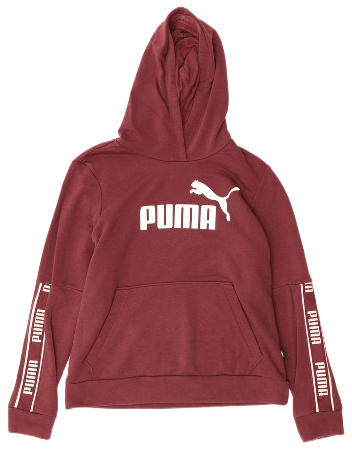 PUMA Damen Graphic Hoodie Pullover UK 14 Medium Burgund Baumwolle