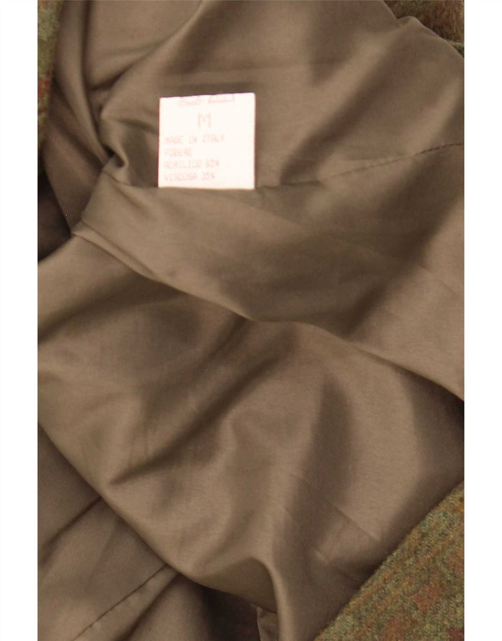 Vintage Damen Zweireiher Blazer Jacke UK 14 Medium Khaki Geometrisch