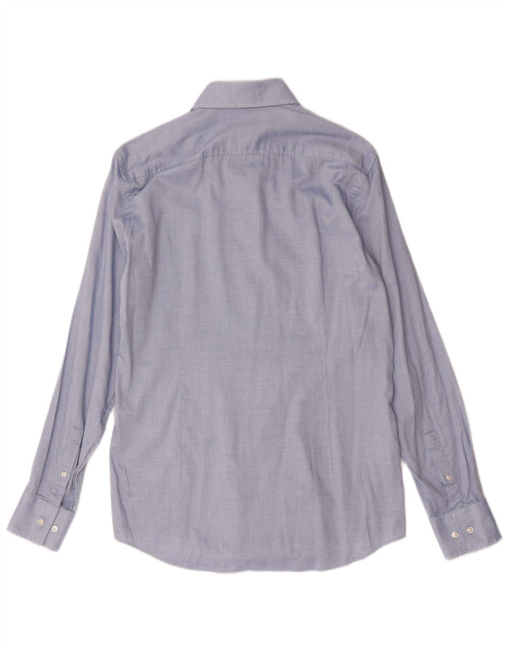 Hugo Boss Herrenhemd Größe 39 15 1/2 mittelblau gefleckte Baumwolle