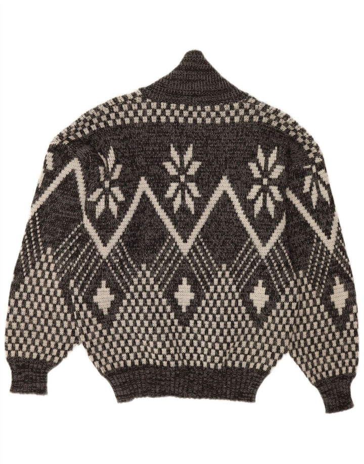 Vintage Herren-Pullover mit Schalkragen, mittelgrau, geometrisch