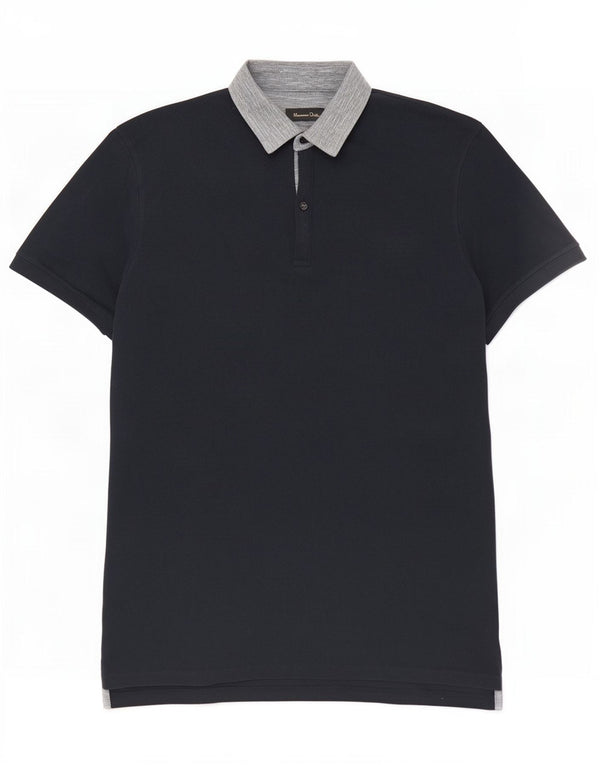 Massimo Dutti Herren-Poloshirt mit lässiger Passform, XL, Marineblau, Farbblock