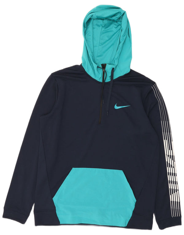 Nike Herren Dri Fit Graphic Hoodie-Pullover, mittlerer Marineblau-Farbblock