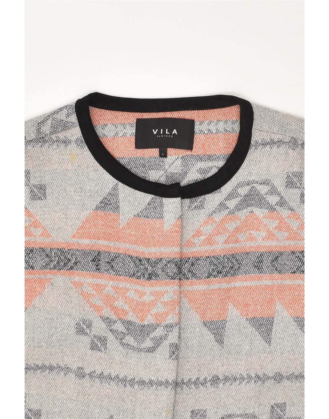 VILA Womens Cardigan Sweater UK 16 Large Grey Geometric Polyester Aztec | Vintage Vila | Thrift | Second-Hand Vila | Used Clothing | Messina Hembry 