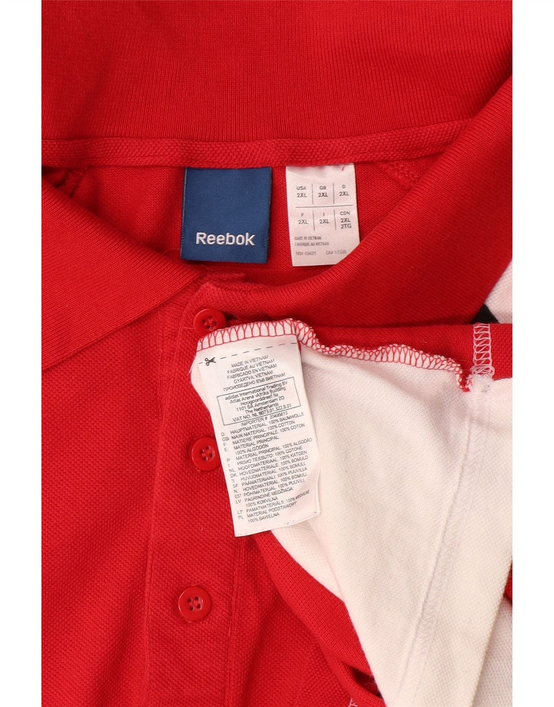 REEBOK Herren-Poloshirt mit Grafik, 2XL, rote Colourblock-Baumwolle