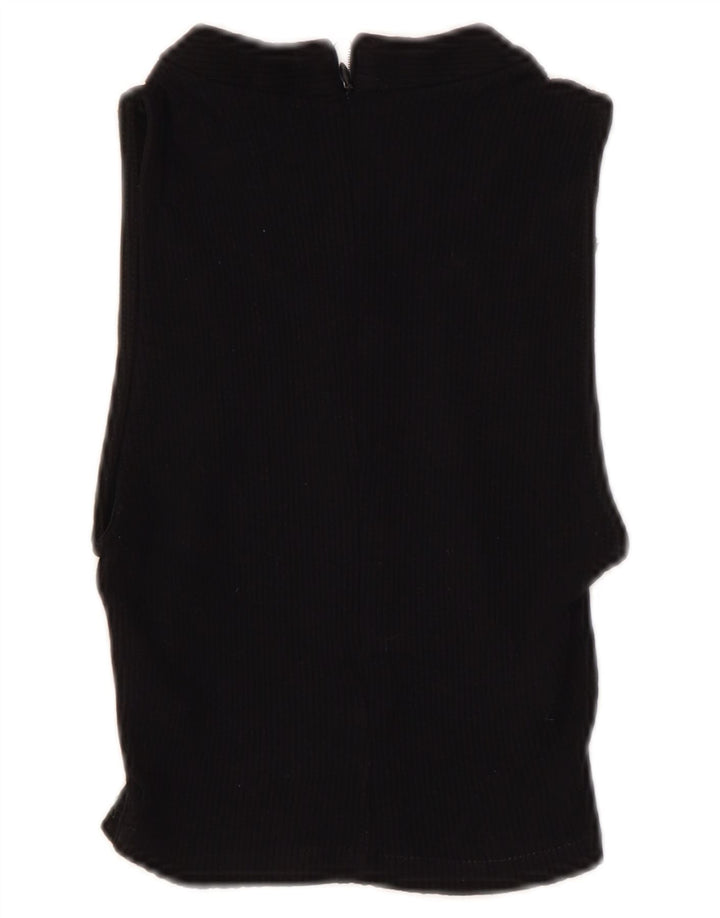 Zara Damen Ärmelloses Crop Top UK 8 Small Schwarze Viskose